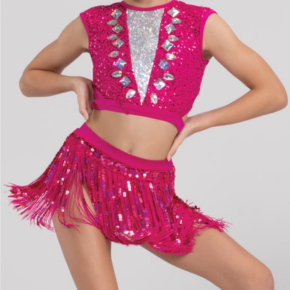 Weissman Pink Sequin Fringe Dance Costume